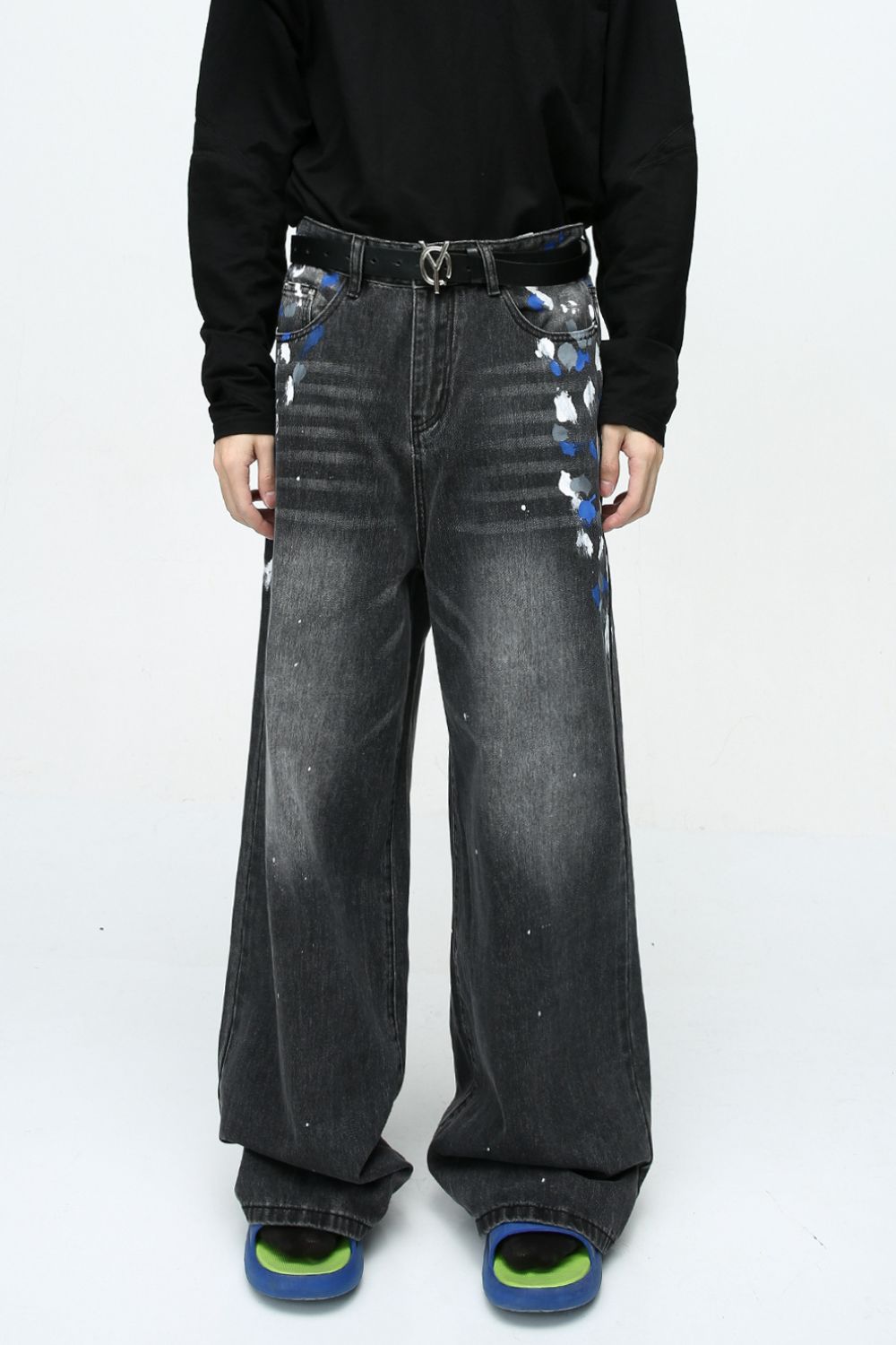 Watercolor Wide Leg Jeans with Pockets