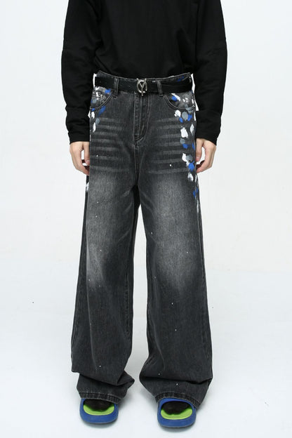 Watercolor Wide Leg Jeans with Pockets
