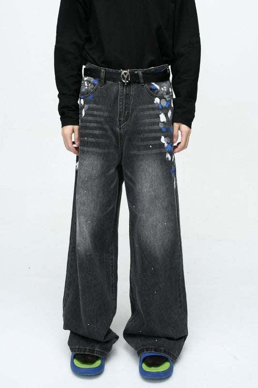 Watercolor Wide Leg Jeans with Pockets