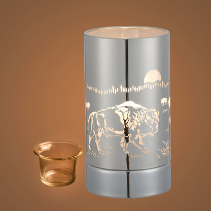 7" touch lamp-Fragrance Wax Melts Warmer -Electric Candle Essential Oil Burner-Metal Silver Bison Table Decor by Peterson Housewares & Artwares