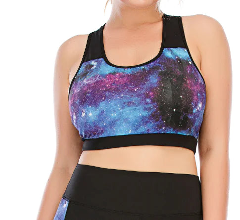 Galaxy Print Sports Bra V-Neck Sleeveless Yoga Top
