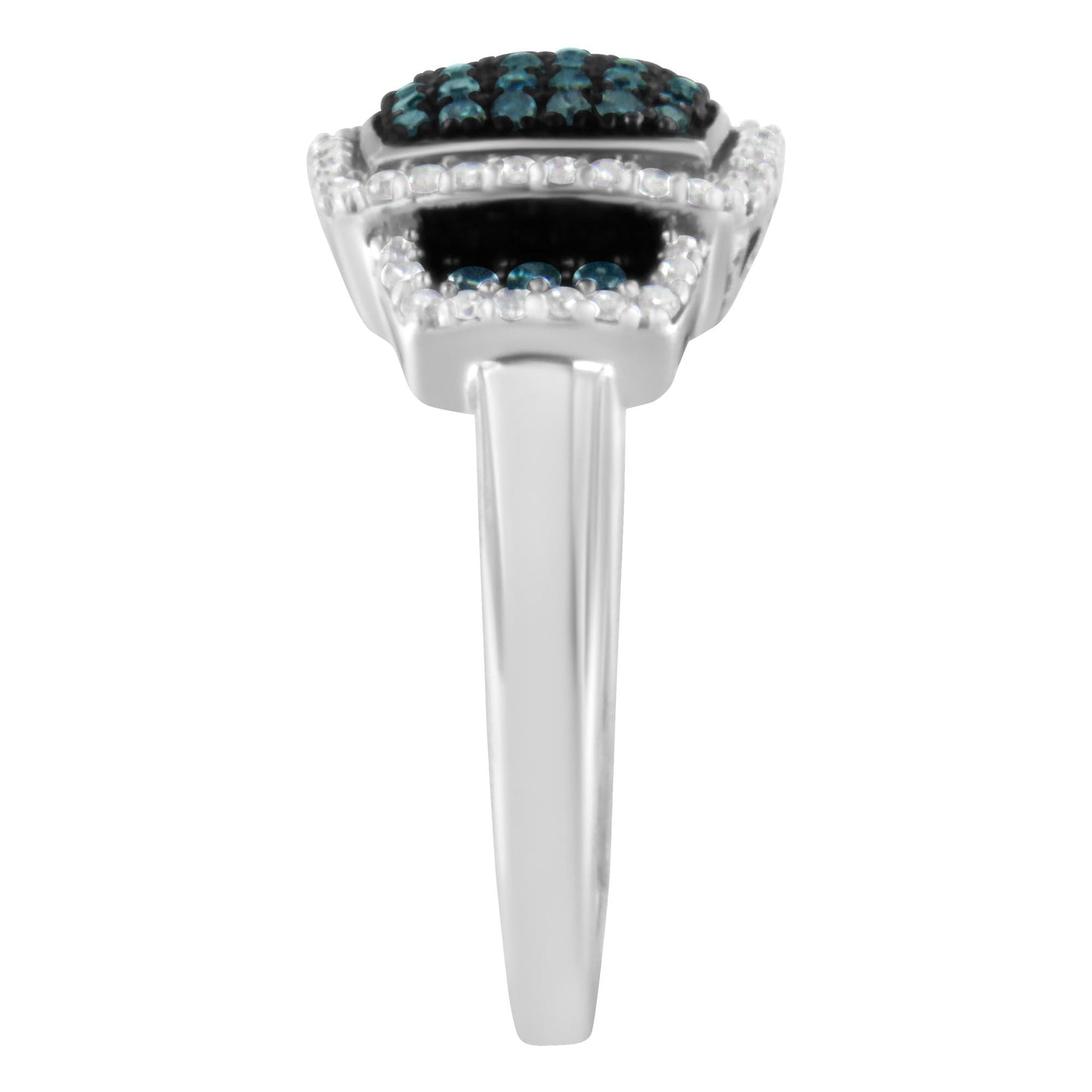 Black Rhodium Plated .925 Sterling Silver 1/2 Cttw White & Blue Diamond Square Halo Cocktail Ring (Fancy Blue & H-I Color, I2-I3 Clarity) by Haus of Brilliance