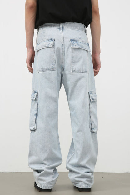Men's Wide Leg Jeans with Cargo Pockets