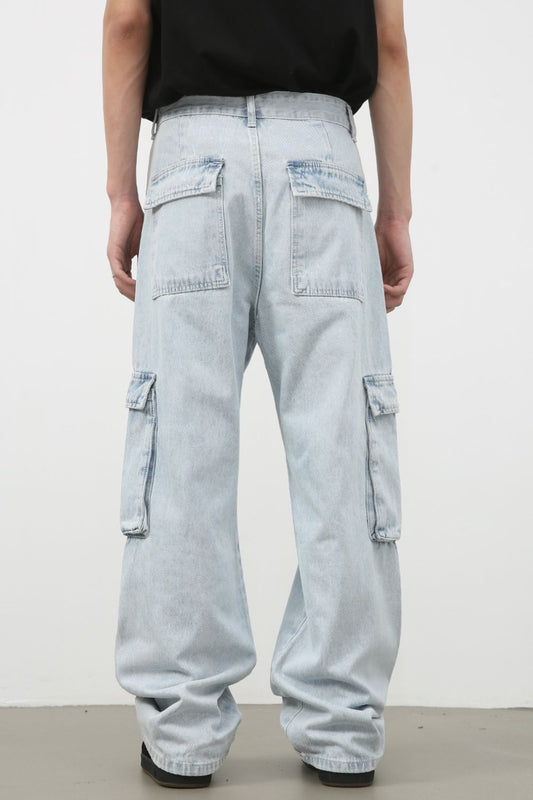 Men's Wide Leg Jeans with Cargo Pockets