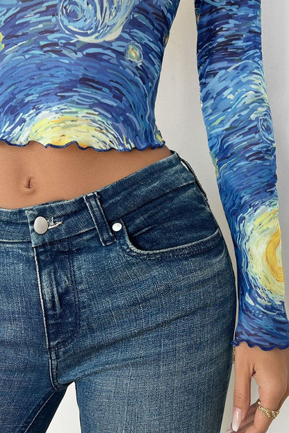 Starry Sky Cropped Mesh T-Shirt