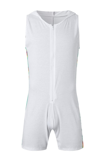 Men's Full Size Contrast Zip Front Sleeveless Active Romper Plus Size