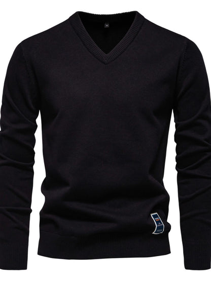 Men's Ribbed Hem V-Neck Long Sleeve Sweater