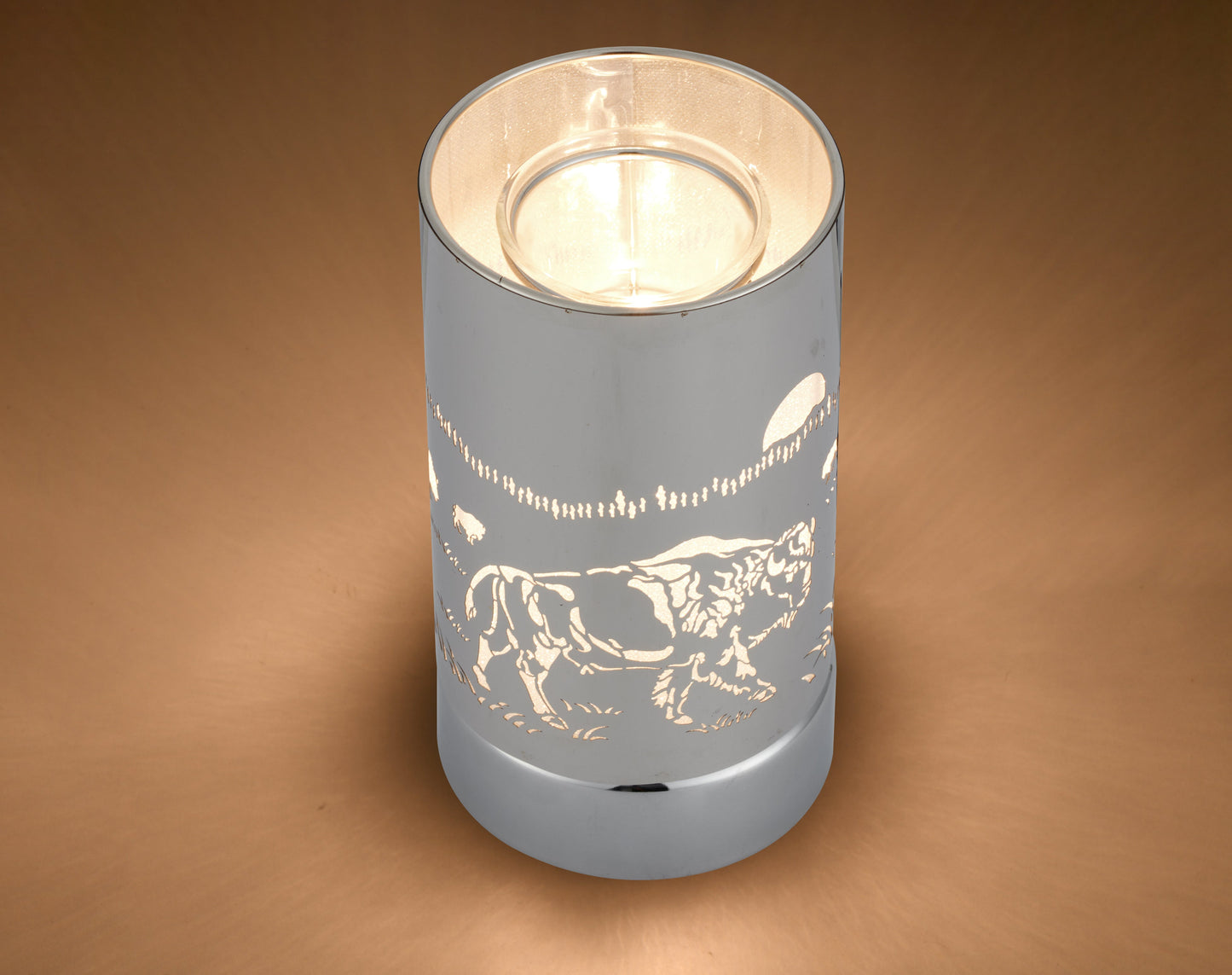 7" touch lamp-Fragrance Wax Melts Warmer -Electric Candle Essential Oil Burner-Metal Silver Bison Table Decor by Peterson Housewares & Artwares