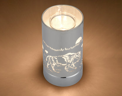 7" touch lamp-Fragrance Wax Melts Warmer -Electric Candle Essential Oil Burner-Metal Silver Bison Table Decor by Peterson Housewares & Artwares