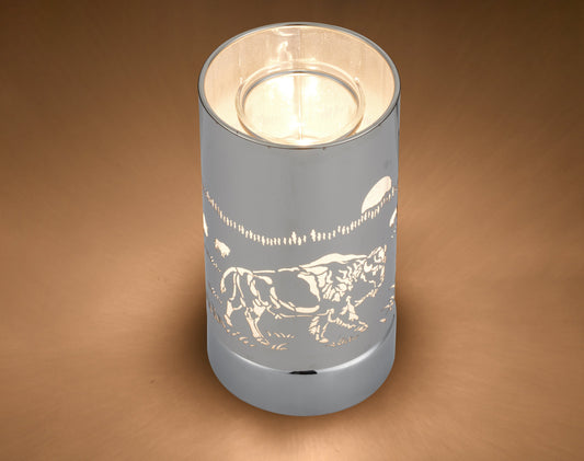 7" touch lamp-Fragrance Wax Melts Warmer -Electric Candle Essential Oil Burner-Metal Silver Bison Table Decor by Peterson Housewares & Artwares