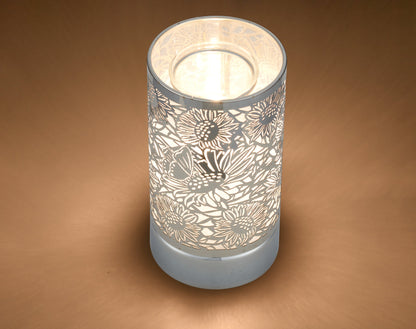 7" touch lamp-Fragrance Wax Melts Warmer -Electric Candle Essential Oil Burner-Metal Silver Sunflower Table Decor by Peterson Housewares & Artwares