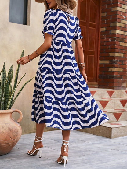 Wavy Striped Round Neck Short Sleeve Dress