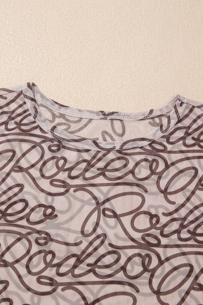 Printed Round Neck Short Sleeve Mesh T-Shirt