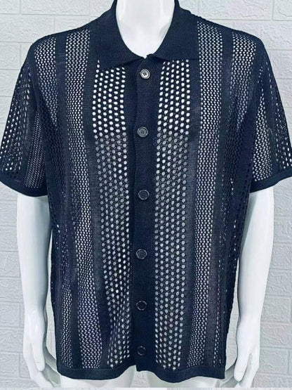 Men's Button Down Collared Neck Hollow Out Shirt