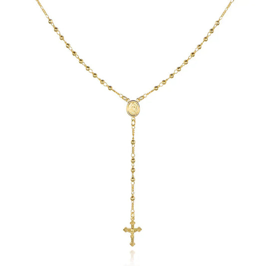 RMZ GOLD NYC 14K Gold Virgin Mary Rosary Bead Cross Necklace 18''