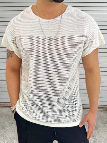 Men's Eyelet Round Neck Short Sleeve T-Shirt