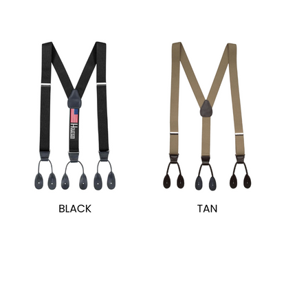 HOLD'EM Tuxedo Suspenders for Men Black Genuine Leather Button End 1.25 Inches Mens Braces Suspenders