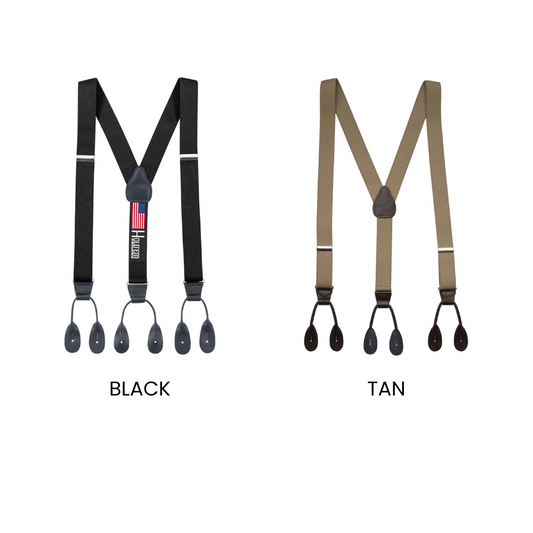 HOLD'EM Tuxedo Suspenders for Men Black Genuine Leather Button End 1.25 Inches Mens Braces Suspenders