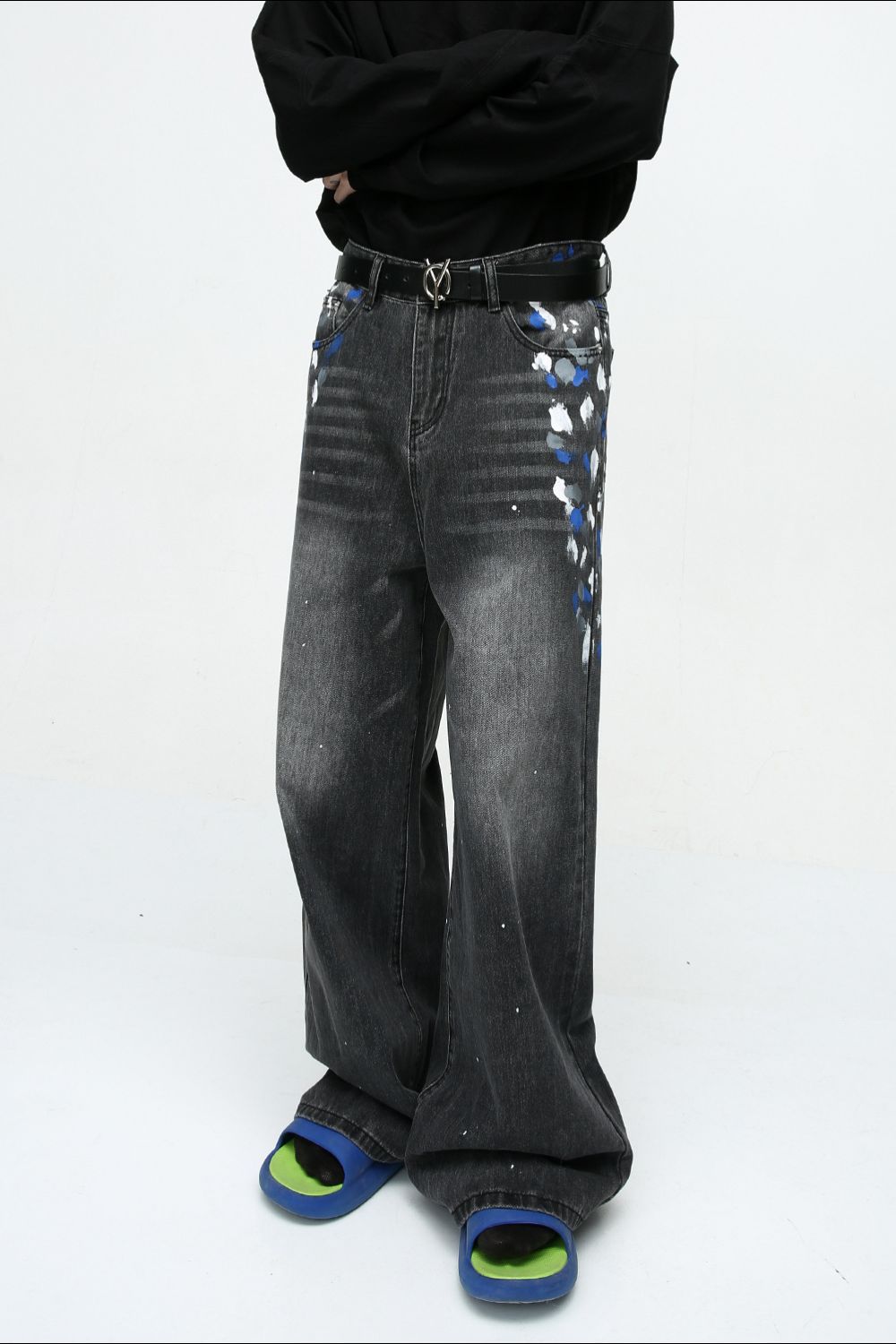 Watercolor Wide Leg Jeans with Pockets