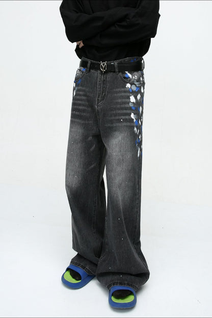 Watercolor Wide Leg Jeans with Pockets