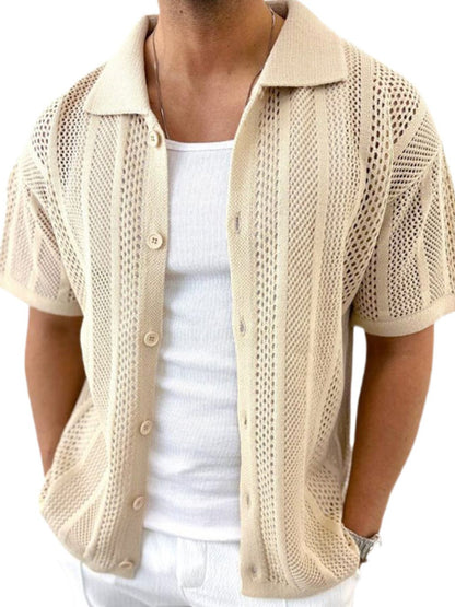Men's Button Down Collared Neck Hollow Out Shirt