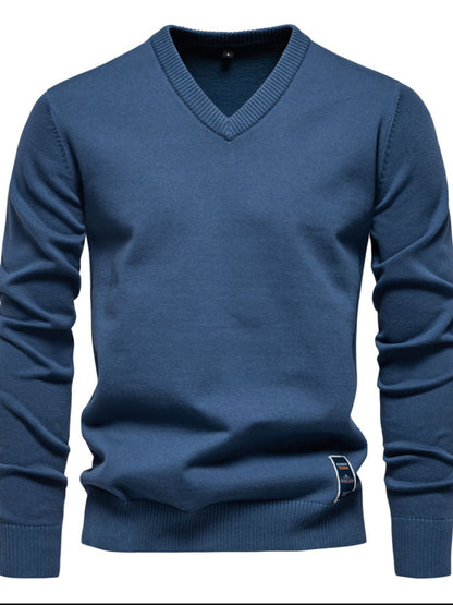 Men's Ribbed Hem V-Neck Long Sleeve Sweater