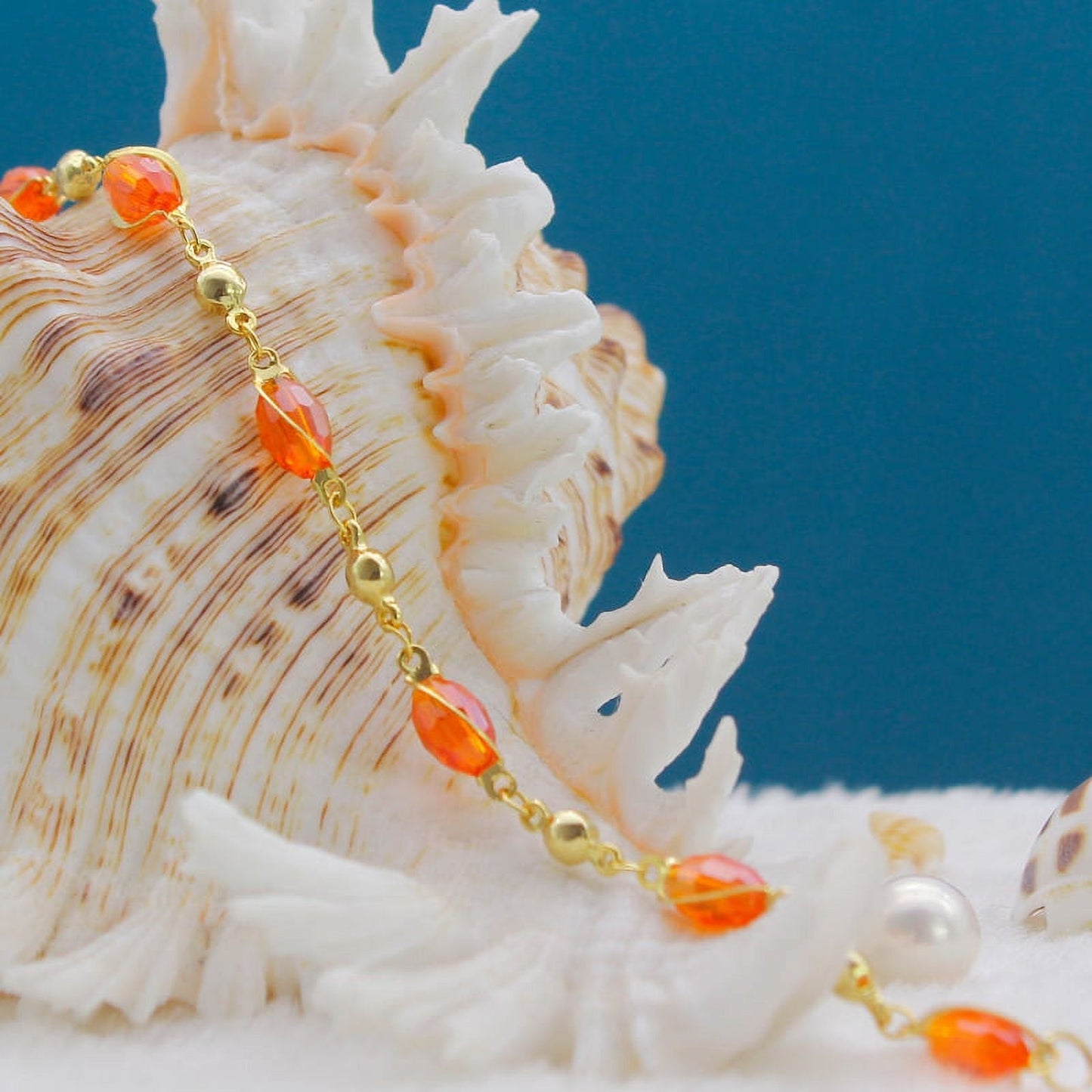 RMZ GOLD NYC 18K Gold High Polish Finish Oval Crystal Ankle Bracelet – Luxurious & Elegant Foot Jewelry