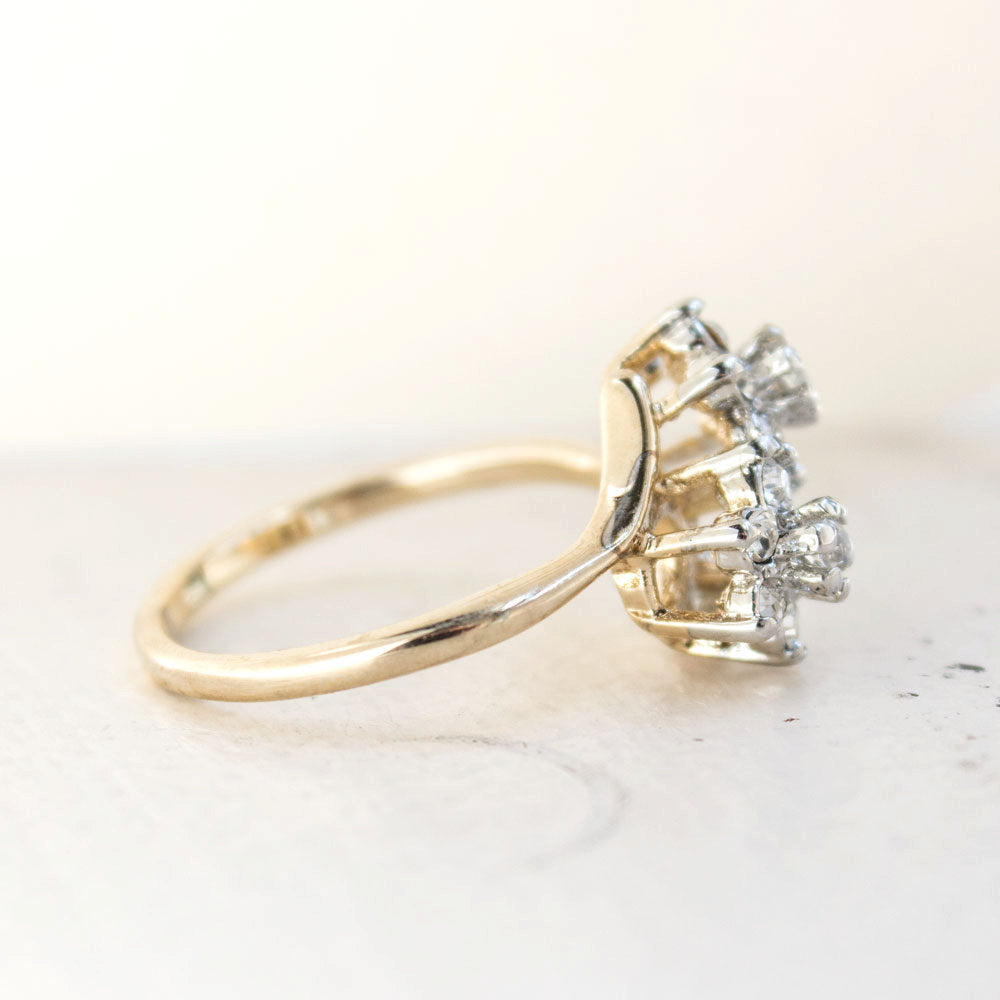 Women's Vintage 1970s Star Flower Cluster Ring set with Genuine Ruby or Austrian Crystals Made in USA by PVD Vintage Jewelry