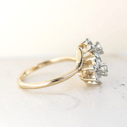 Women's Vintage 1970s Star Flower Cluster Ring set with Genuine Ruby or Austrian Crystals Made in USA by PVD Vintage Jewelry