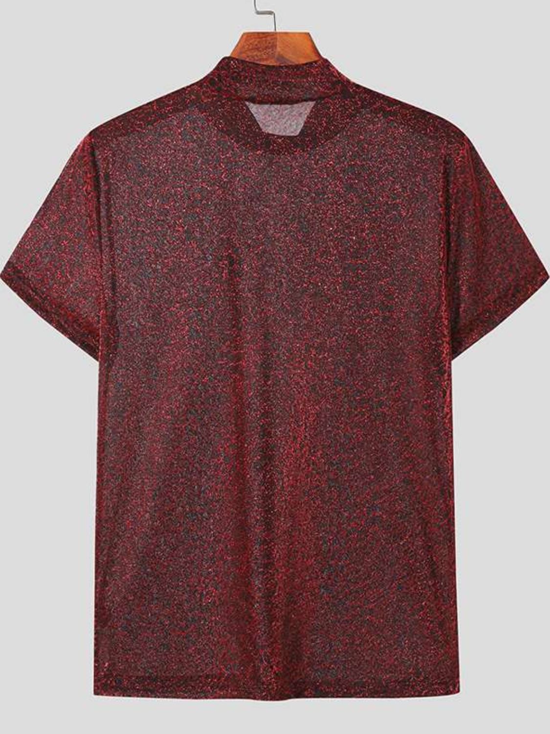 Men's Full Size Glitter Mock Neck Short Sleeve Top Plus Size