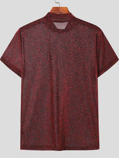 Men's Full Size Glitter Mock Neck Short Sleeve Top Plus Size