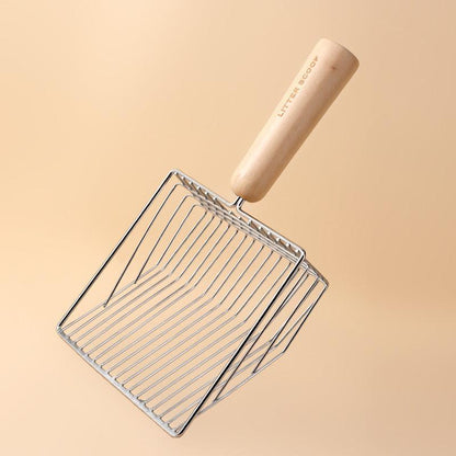 Metallic Cat Litter Scoop Set - Stylish Pet Waste Cleaning Tool With Wooden Handle by Dog Hugs Cat