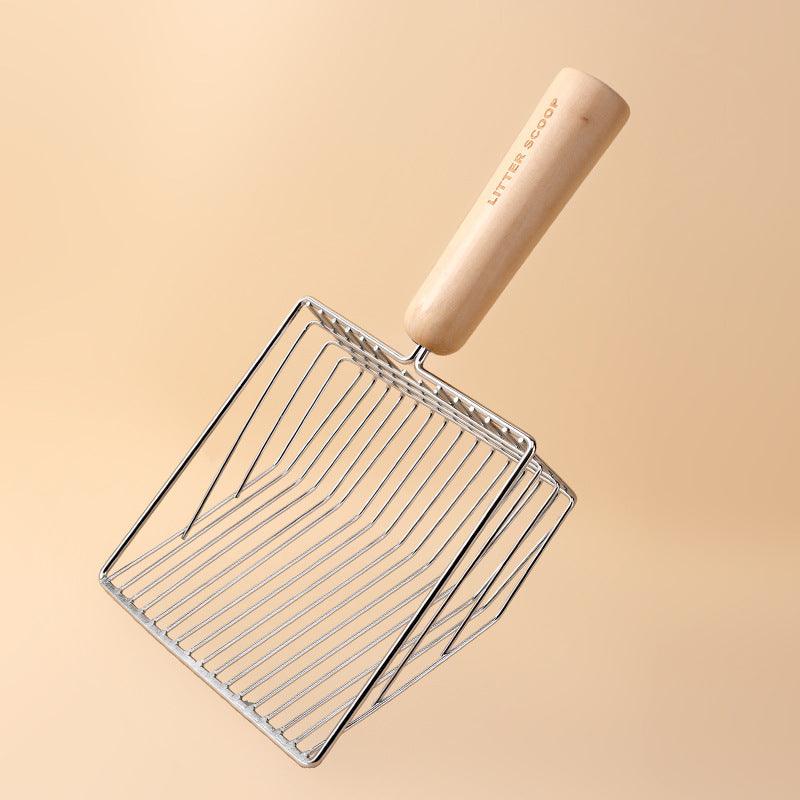 Metallic Cat Litter Scoop Set - Stylish Pet Waste Cleaning Tool With Wooden Handle by Dog Hugs Cat