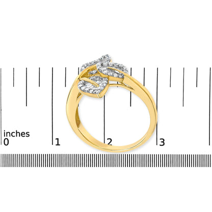 18K Yellow Gold Plated .925 Sterling Silver 1/2 Cttw Baguette and Round Diamond Bypass Triple Leaf Ring (I-J Color, I1-I2 Clarity) by Haus of Brilliance