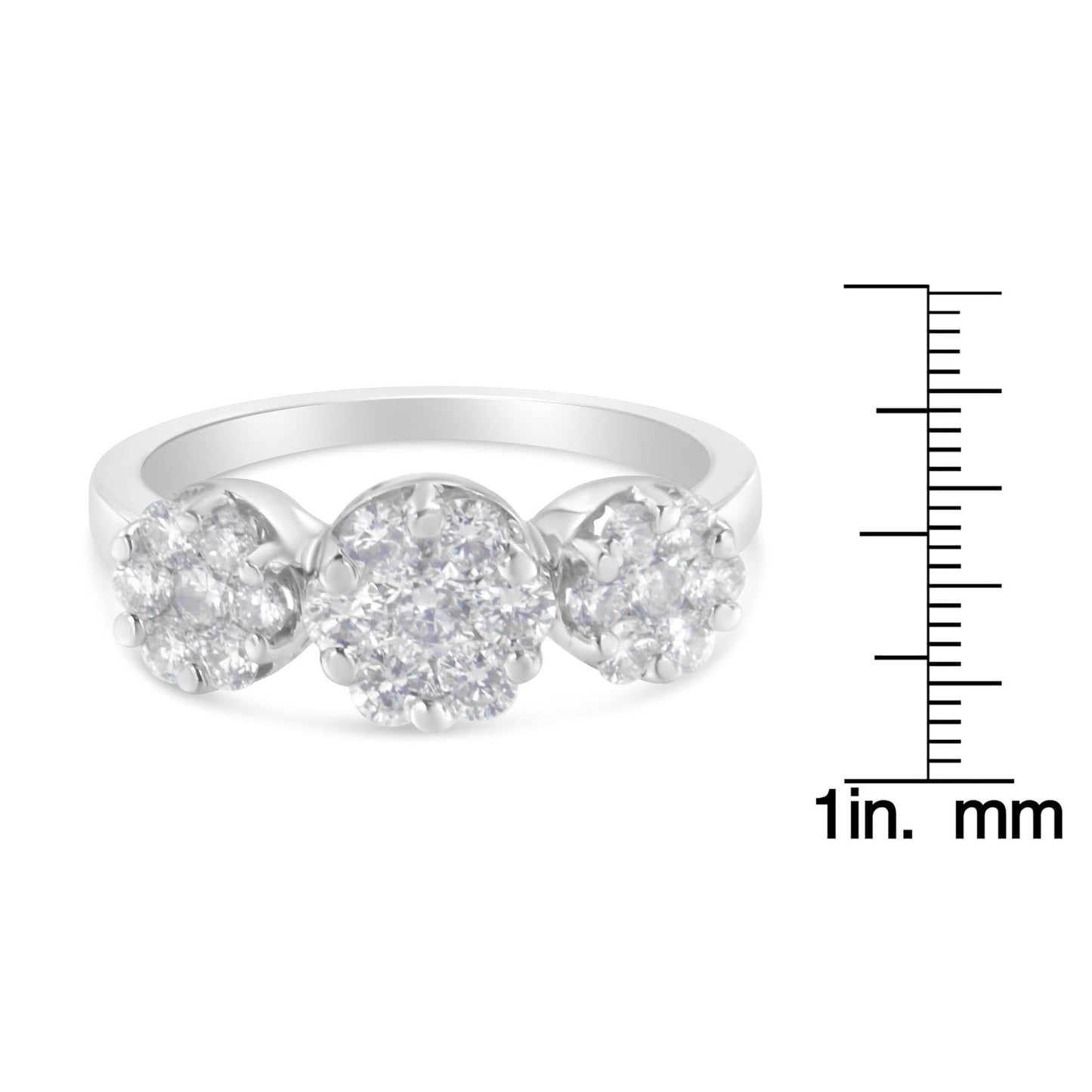 14K White Gold 1-1/4 Cttw Brilliant Cut Diamond Three Round Floral Clusters Engagement or Fashion Ring (H-I Color, SI2-I1 Clarity) by Infinite Jewels
