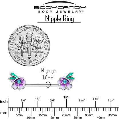 14G 9/16 Blue Gem Faerie Flower Purple Barbell Nipple Ring Set