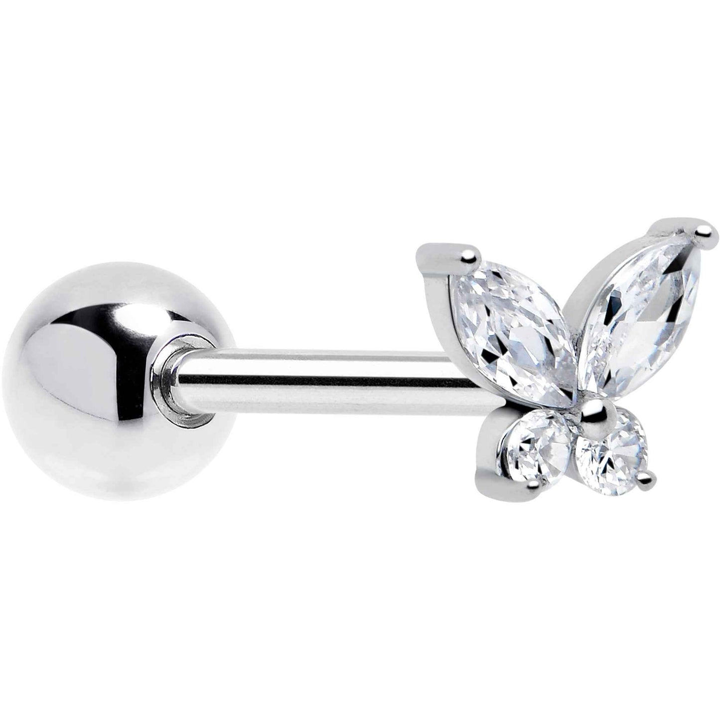 Clear CZ Gem Open Wing Butterfly Barbell Tongue Ring
