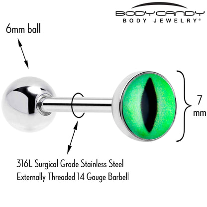 Kitty Green Eye UV Reactive Barbell Tongue Ring