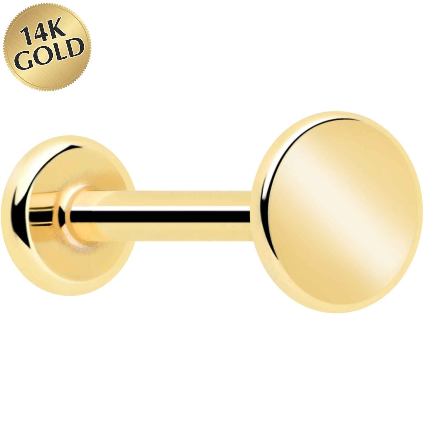 14k Solid Yellow Gold 3mm Disc Threadless Push In Flat Back Stud