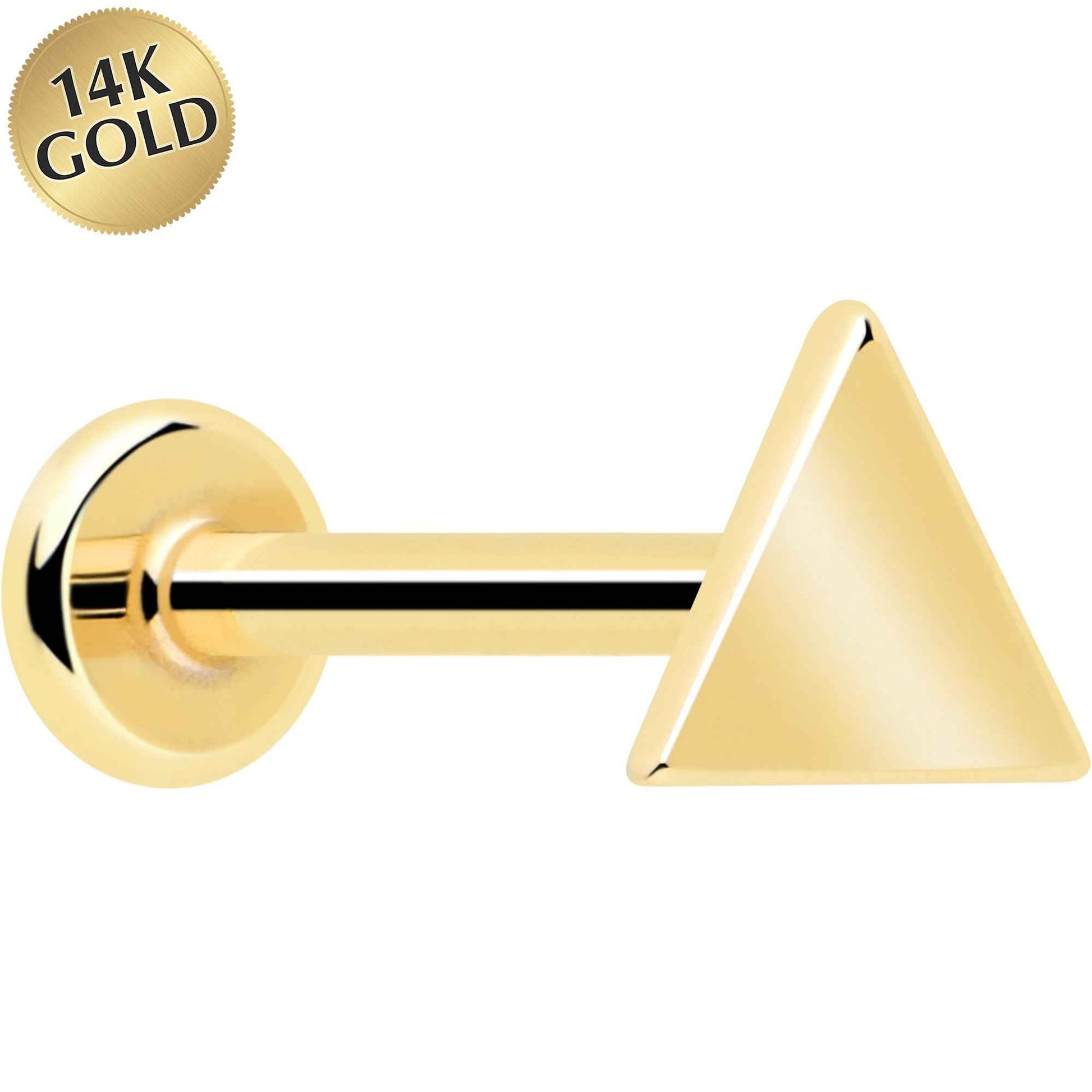 14k Solid Yellow Gold 3mm Triangle Threadless Push In Flat Back Stud