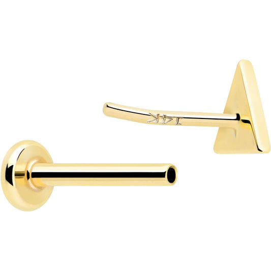 14k Solid Yellow Gold 3mm Triangle Threadless Push In Flat Back Stud