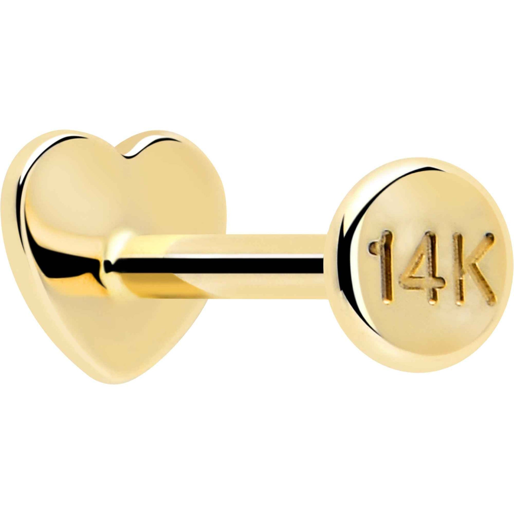 14k Solid Yellow Gold 3mm Heart Threadless Push In Flat Back Stud