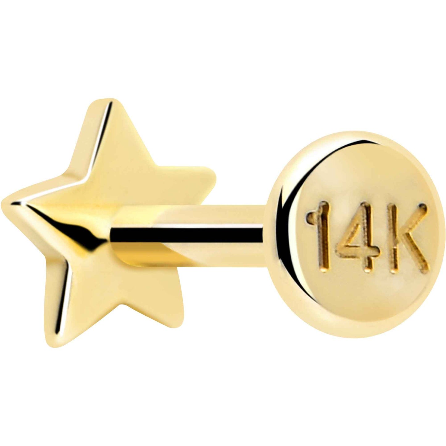 14k Solid Yellow Gold 3mm Star Threadless Push In Flat Back Stud