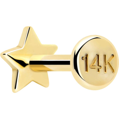 14k Solid Yellow Gold 3mm Star Threadless Push In Flat Back Stud
