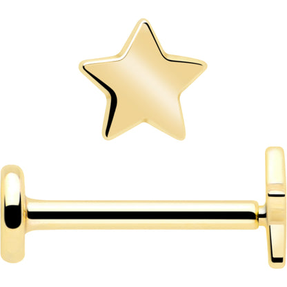 14k Solid Yellow Gold 3mm Star Threadless Push In Flat Back Stud