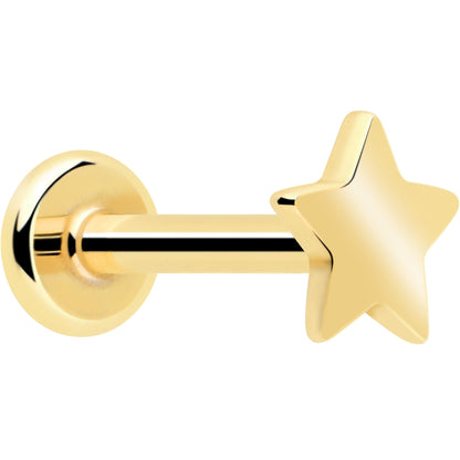 14k Solid Yellow Gold 3mm Star Threadless Push In Flat Back Stud
