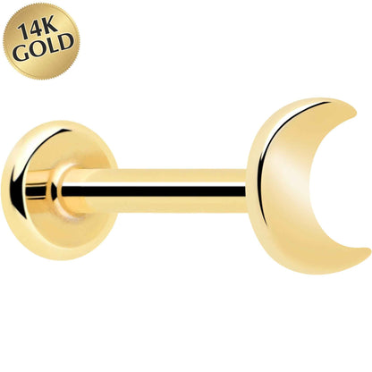 14k Solid Yellow Gold 3mm Moon Threadless Push In Flat Back Stud