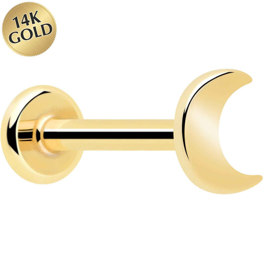 14k Solid Yellow Gold 3mm Moon Threadless Push In Flat Back Stud