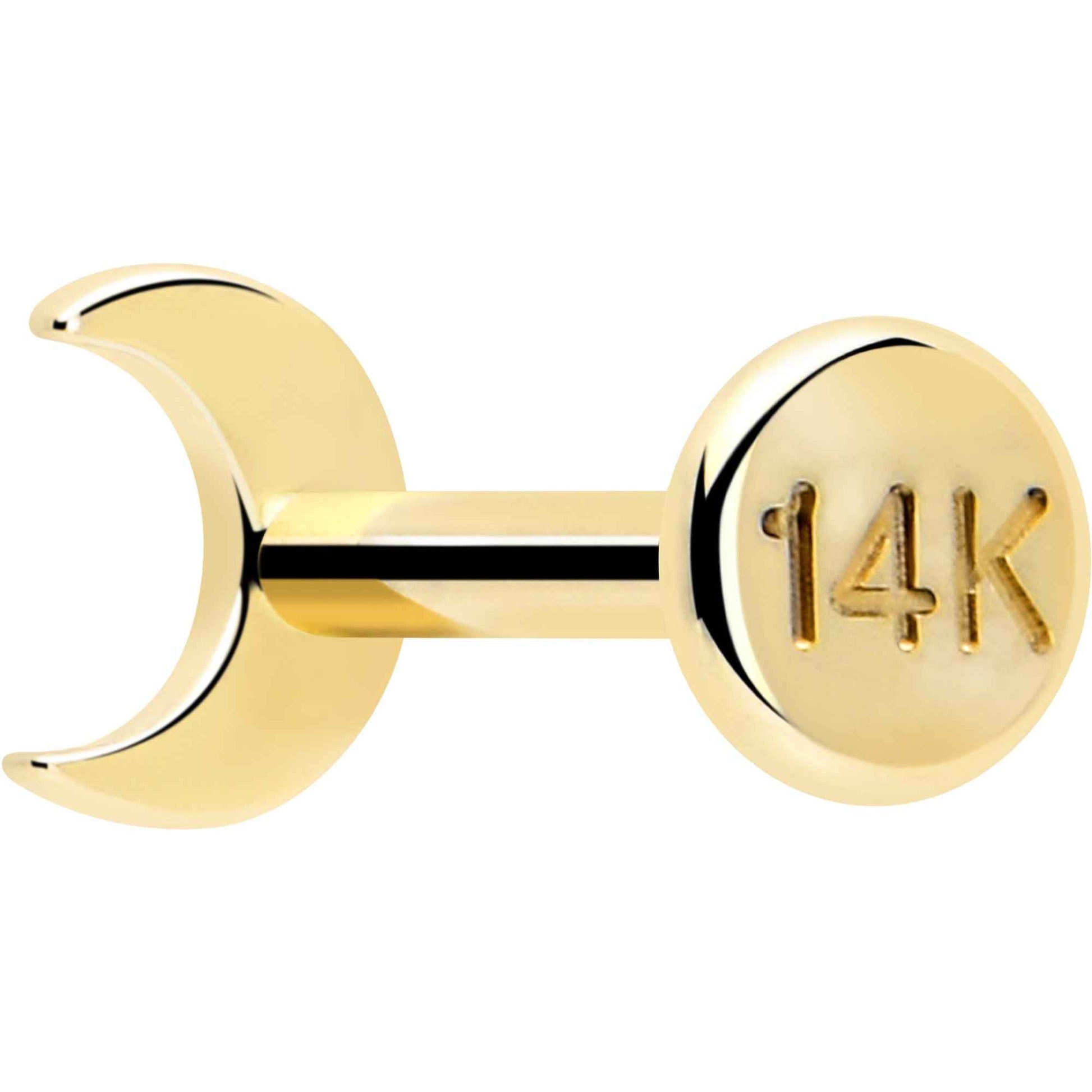 14k Solid Yellow Gold 3mm Moon Threadless Push In Flat Back Stud