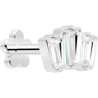 18G 1/4 Clear Gem Implant Grade Titanium Threadless Flower Reversible Flat Back Earring